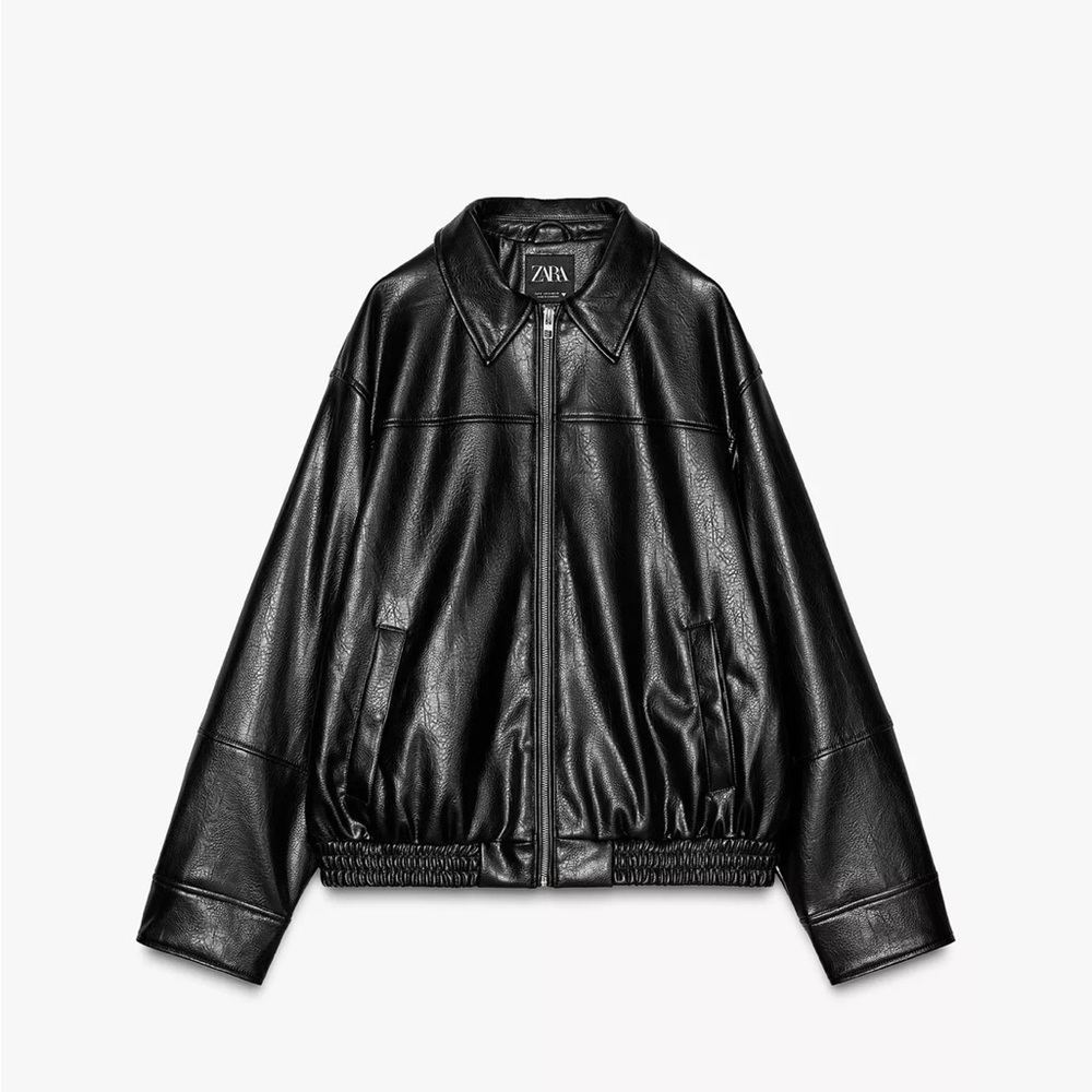 Zara Black Faux Leather Bomber Jacket